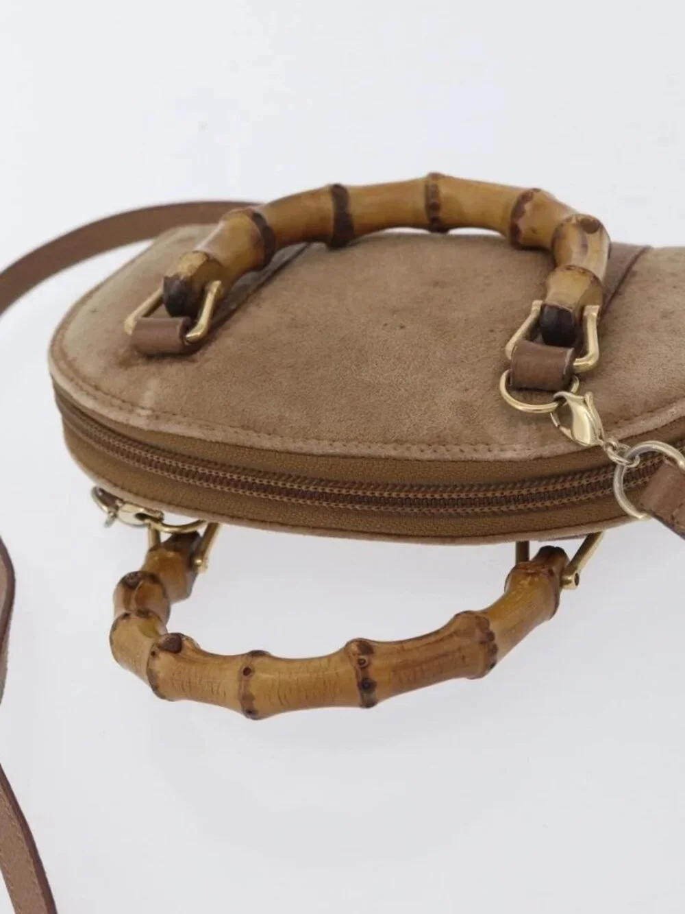 GUCCI Bamboo Hand Bag Nylon 2way Brown Silver 039 1705 0701 Auth bs33342